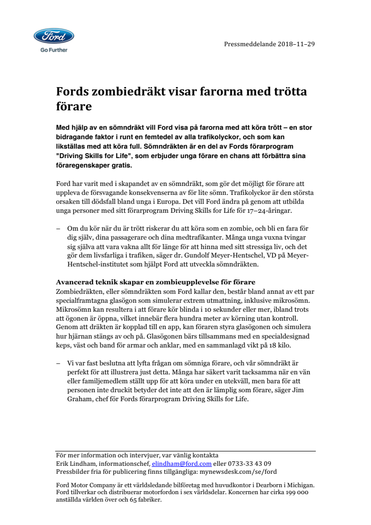 Fords zombiedräkt visar farorna med trötta förare