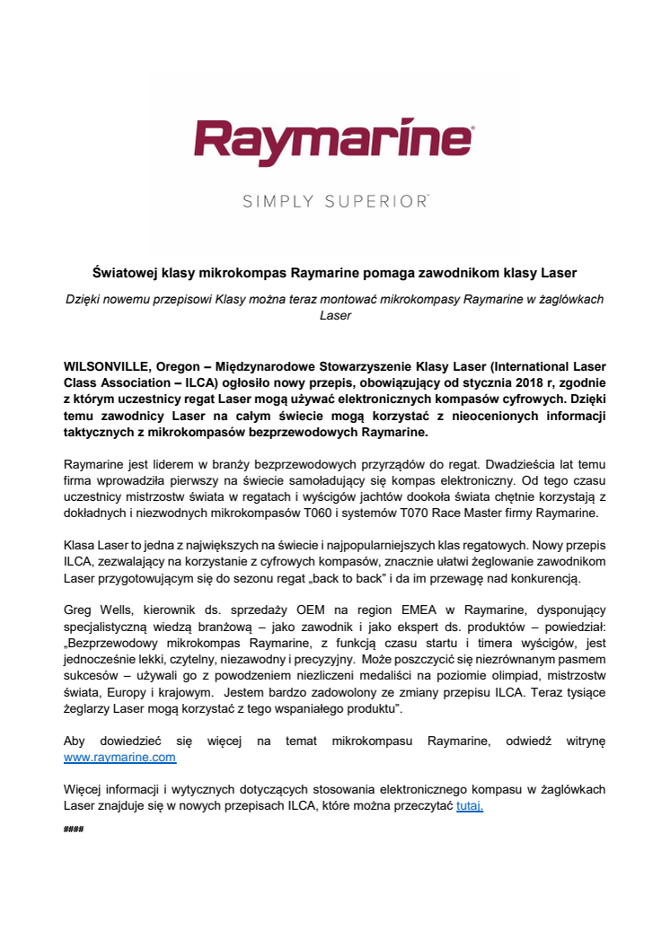 Raymarine: Światowej klasy mikrokompas Raymarine pomaga zawodnikom klasy Laser