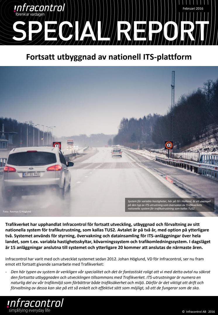 Fortsatt utbyggnad av nationell ITS-plattform