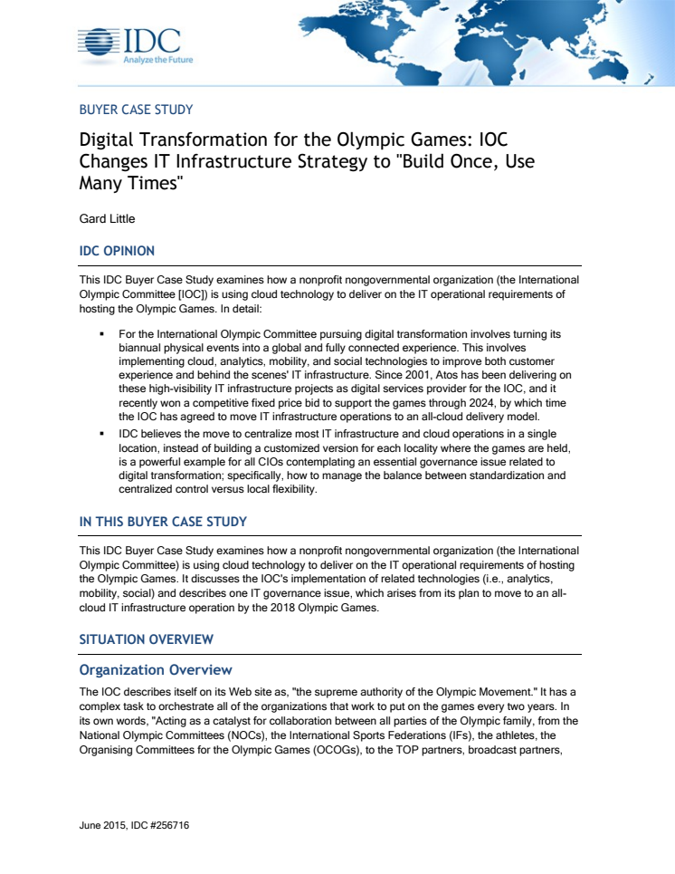 Buyer Case Study - Digital Transformation for the Olympic Games: IOC Changes IT Infrastructure Strategy to "Build Once, Use Many Times"