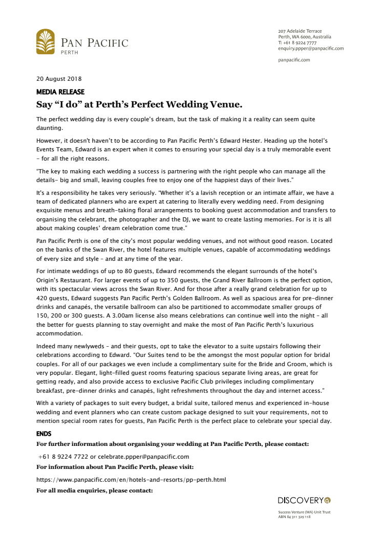 ​Say “I do” at Perth’s Perfect Wedding Venue