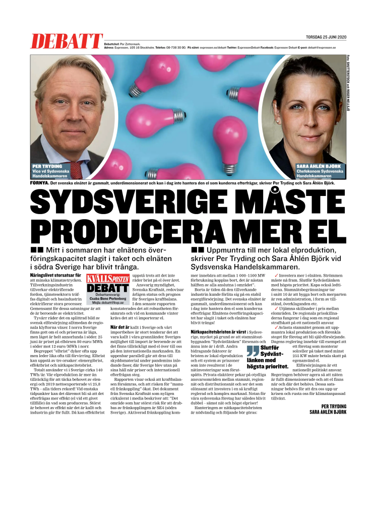 Sydsverige måste producera mer el