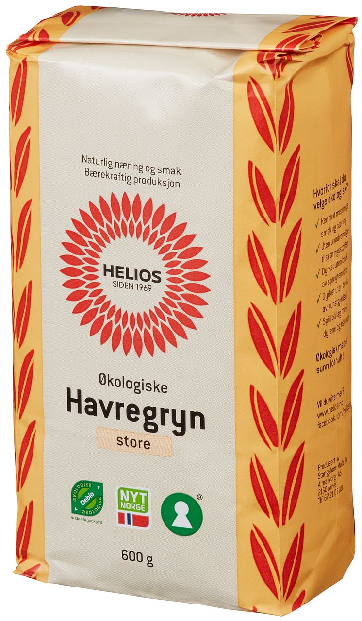 Helios havregryn store økologisk 600 g skrått