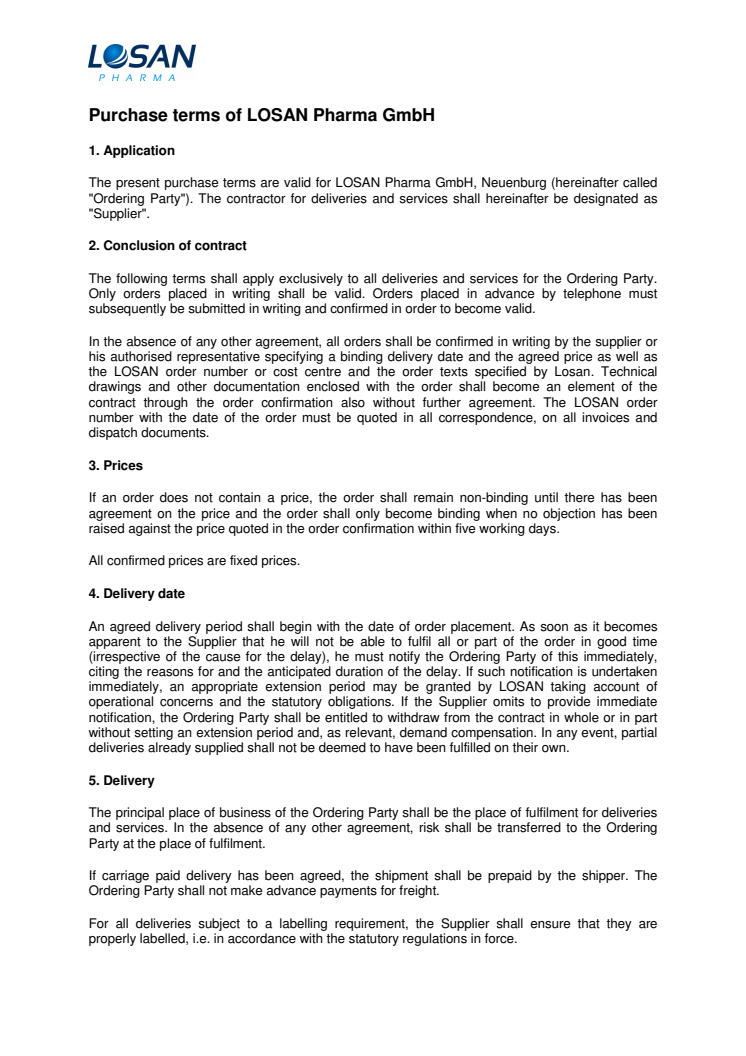 Purchase terms of Losan Pharma GmbH