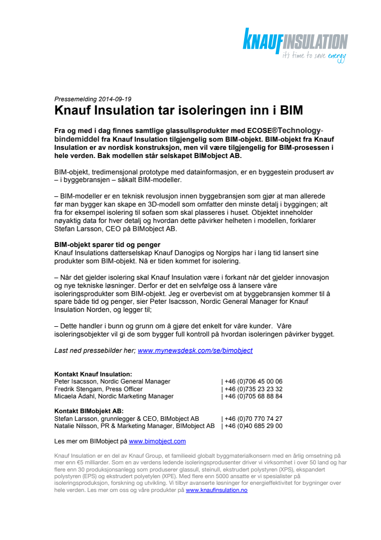 Knauf Insulation tar isoleringen inn i BIM