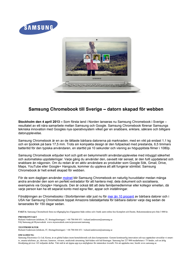 Samsung Chromebook till Sverige – datorn skapad för webben 