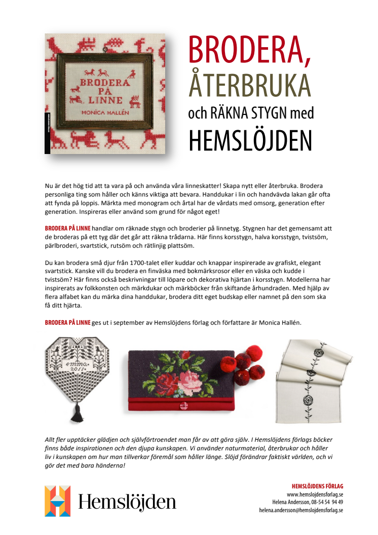 Brodera, återbruka och räkna stygn med Hemslöjdens förlag