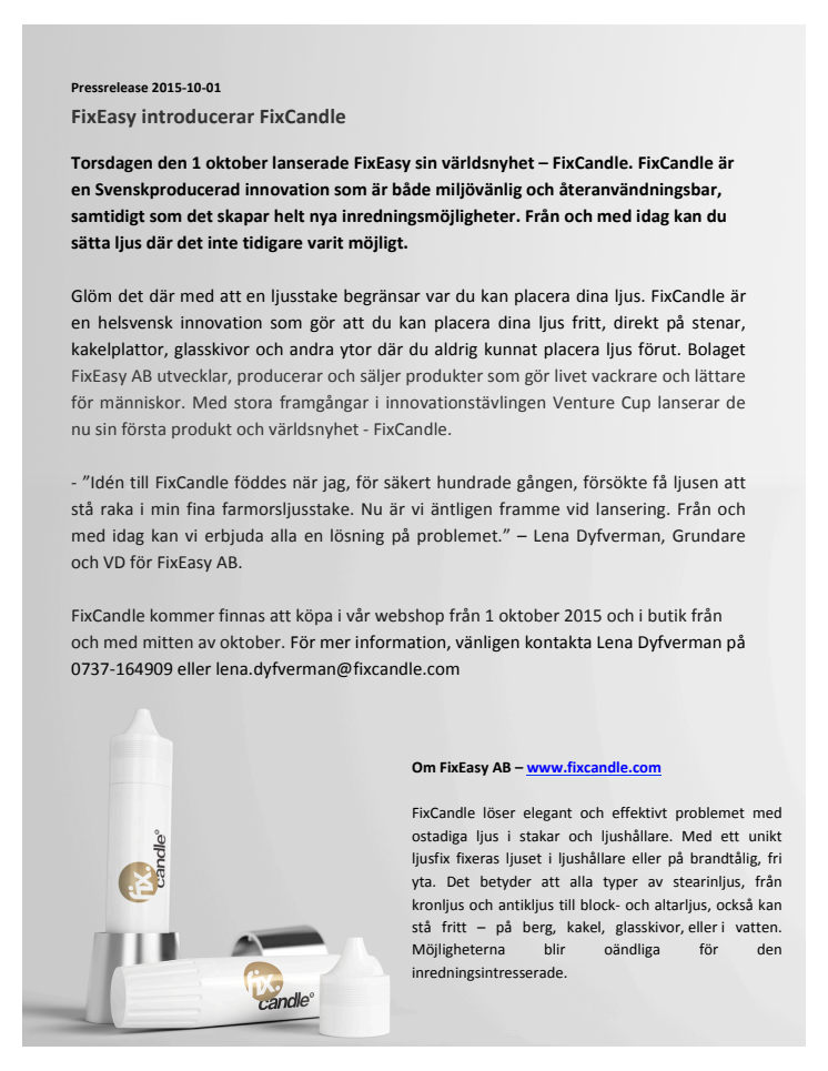 FixEasy introducerar FixCandle
