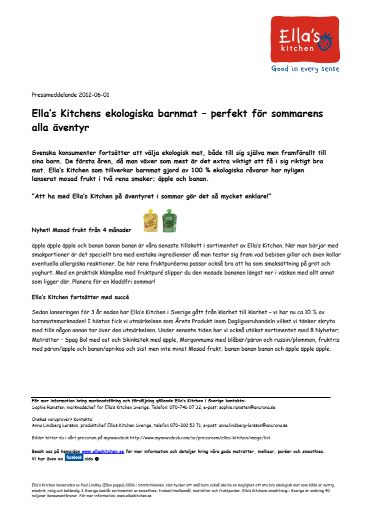 Ella’s Kitchens ekologiska barnmat – perfekt för sommarens alla äventyr 