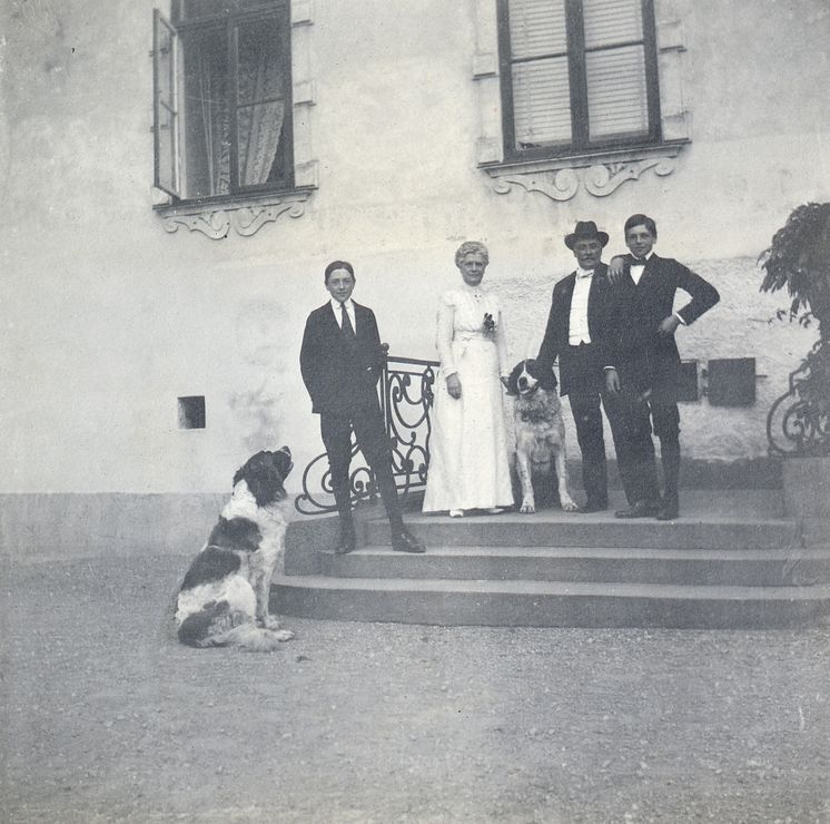 Familjen Lagergren på Tyresö slotts trappa den 5 juli 1914, foto: Nordiska museets arkiv