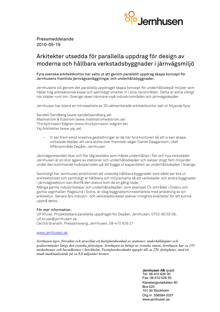 Arkitekter utsedda för parallella uppdrag för design av moderna och hållbara verkstadsbyggnader i järnvägsmiljö