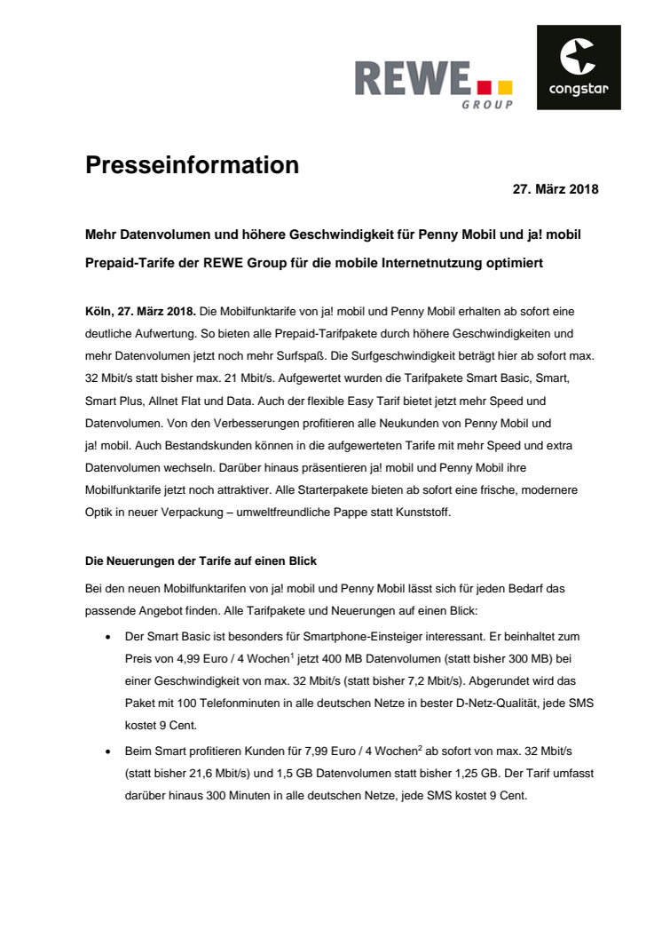 Mehr Datenvolumen und höhere Geschwindigkeit für Penny Mobil und ja! mobil