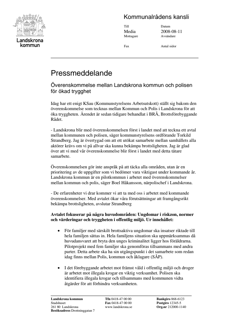 Landskrona först i landet med avtal mellan kommun och polis