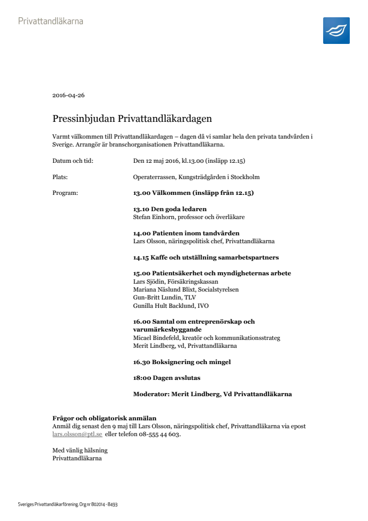 Pressinbjudan Privattandläkardagen 