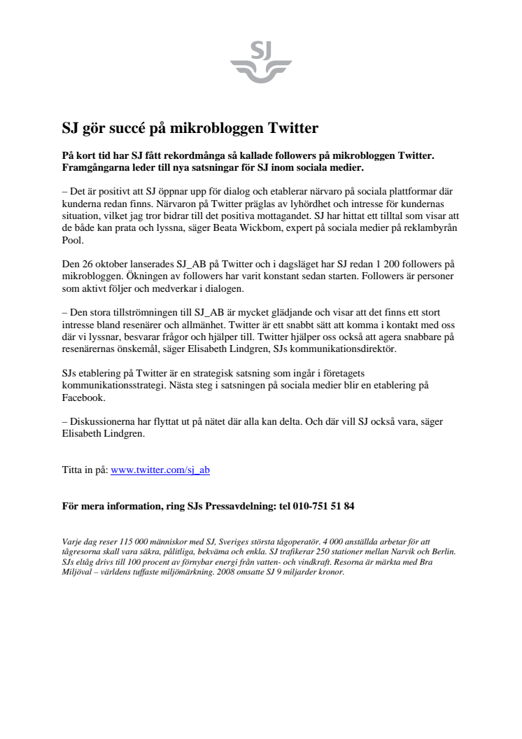 SJ gör succé på mikrobloggen Twitter