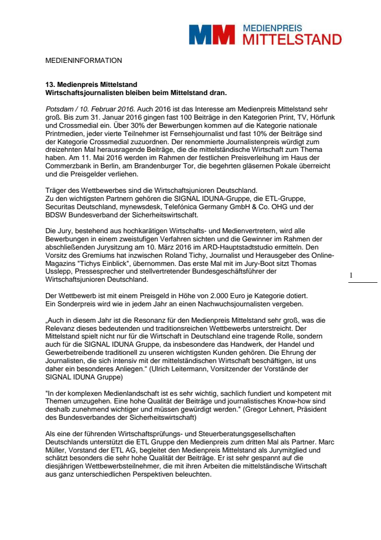 Wirtschaftsjournalisten bleiben beim Mittelstand dran