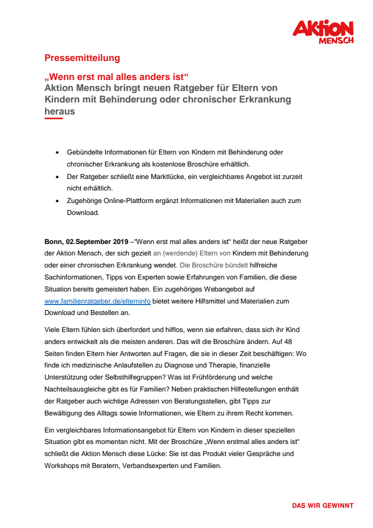 „Wenn erst mal alles anders ist“ - Neuer Ratgeber für Eltern von Kindern mit Behinderung oder chronischer Erkrankung