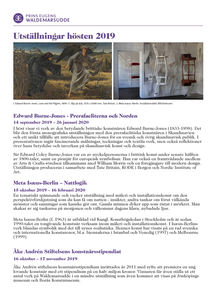 Utställningar och program på Waldemarsudde hösten 2019 