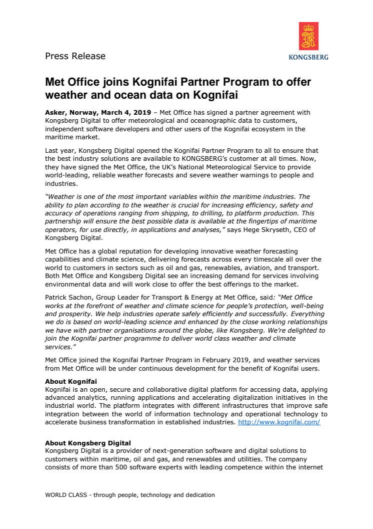 Met Office joins Kognifai Partner Program to offer weather and ocean data on Kognifai 