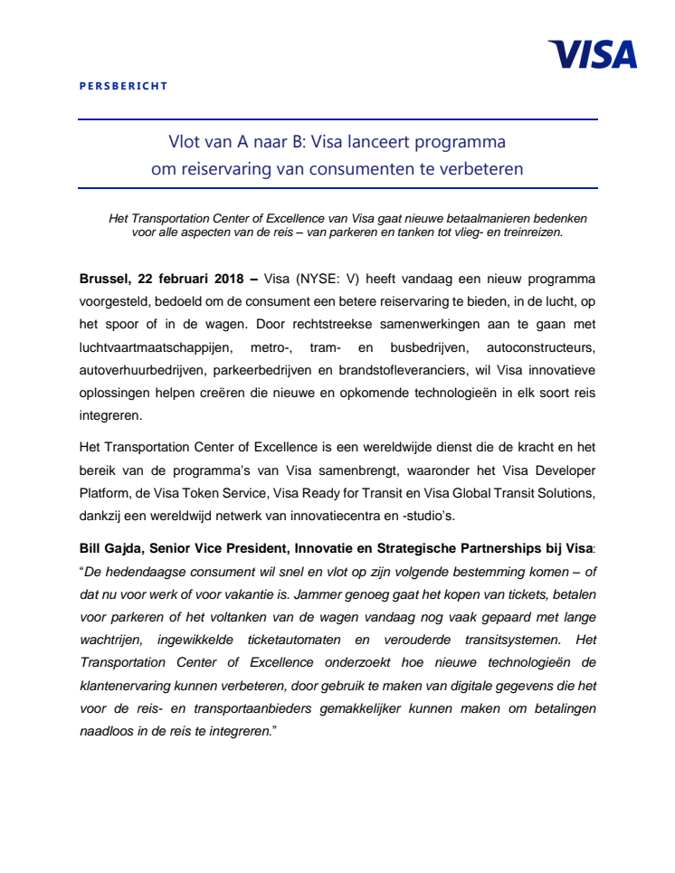 Vlot van A naar B: Visa lanceert programma  om reiservaring van consumenten te verbeteren