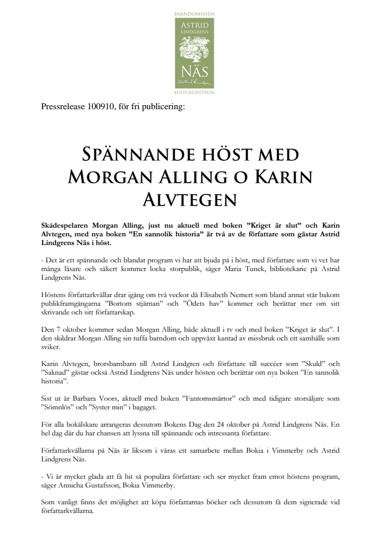 Spännande höst med Morgan Alling o Karin Alvtegen 