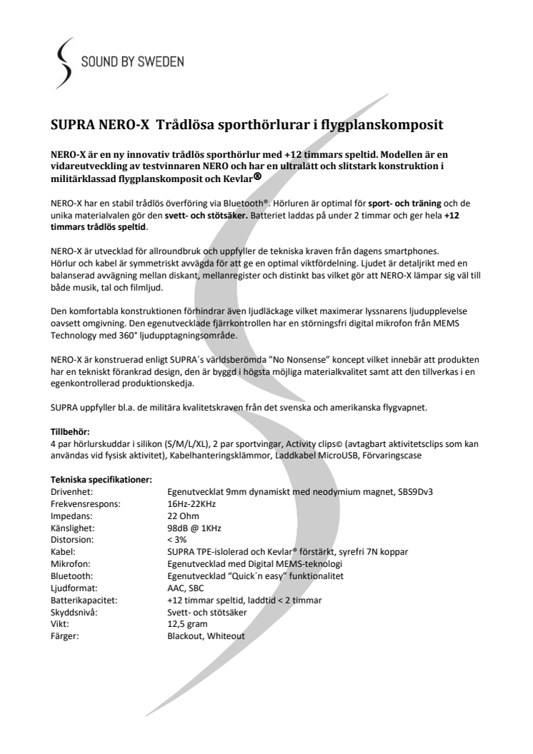 SUPRA NERO-X – Trådlösa sporthörlurar i flygplanskomposit