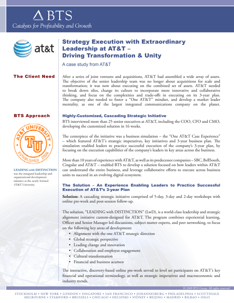 Strategy Execution with Extraordinary Leadership at AT&T – Driving Transformation & Unity. A case study from AT&T