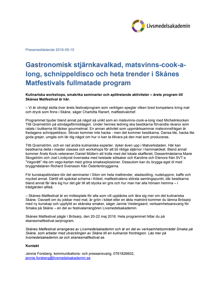 Gastronomisk stjärnkavalkad, matsvinns-cook-a-long, schnippeldisco och heta trender i Skånes Matfestivals fullmatade program