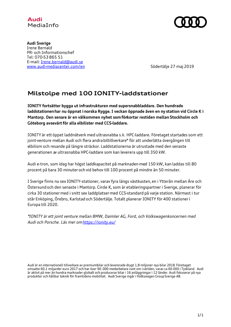 Milstolpe med 100 IONITY-laddstationer