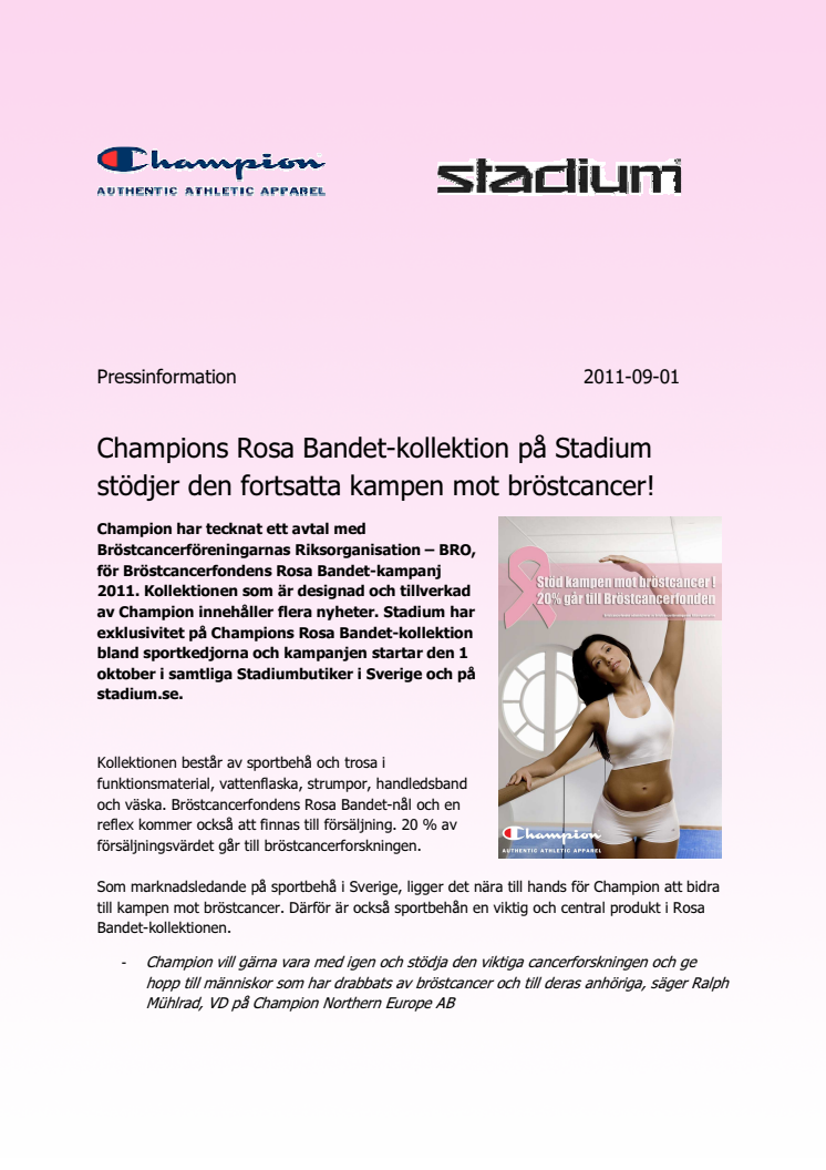 Champions Rosa Bandet-kollektion på Stadium stödjer den fortsatta kampen mot bröstcancer!