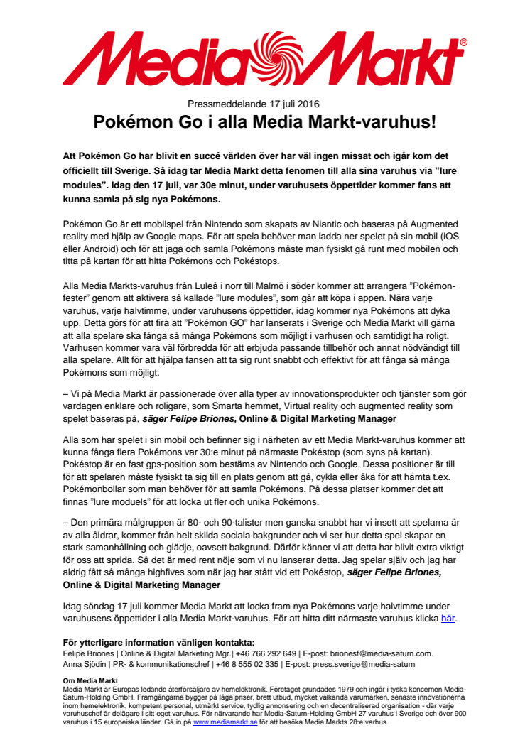 Pokémon Go i alla Media Markt-varuhus!