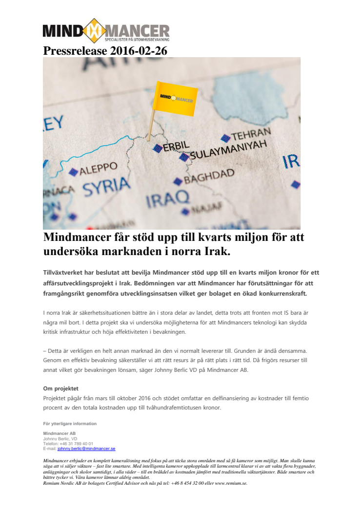 Mindmancer får stöd upp till kvarts miljon för att undersöka marknaden i norra Irak.