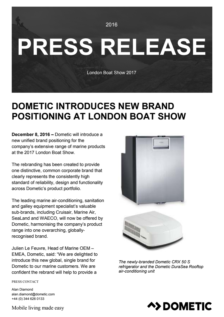 Dometic: Dometic Introduces New Brand Positioning at London Boat Show