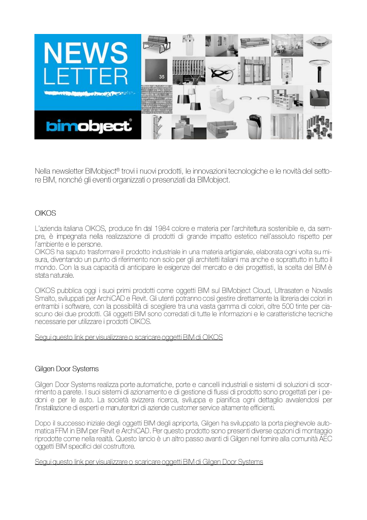 Librerie ArchiCAD, Revit e SketchUp: tinture OIKOS, serramenti, arredi e sanitari.