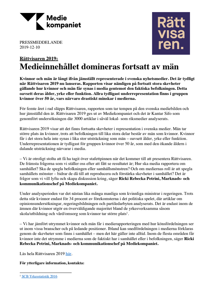 Rättvisaren 2019: Medieinnehållet domineras fortsatt av män