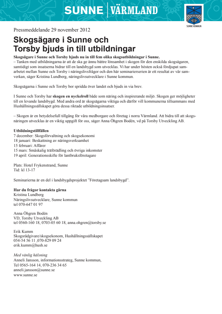 Skogsägare i Sunne och Torsby bjuds in till utbildningar