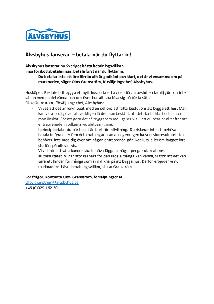 Älvsbyhus lanserar – betala när du flyttar in!