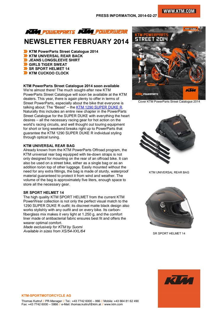 KTM PowerParts Street Catalogue 2014 soon available!