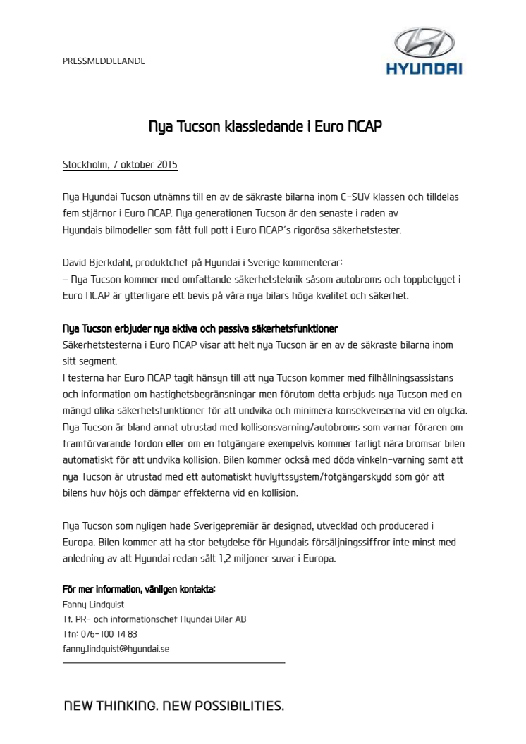 Nya Tucson klassledande i Euro NCAP