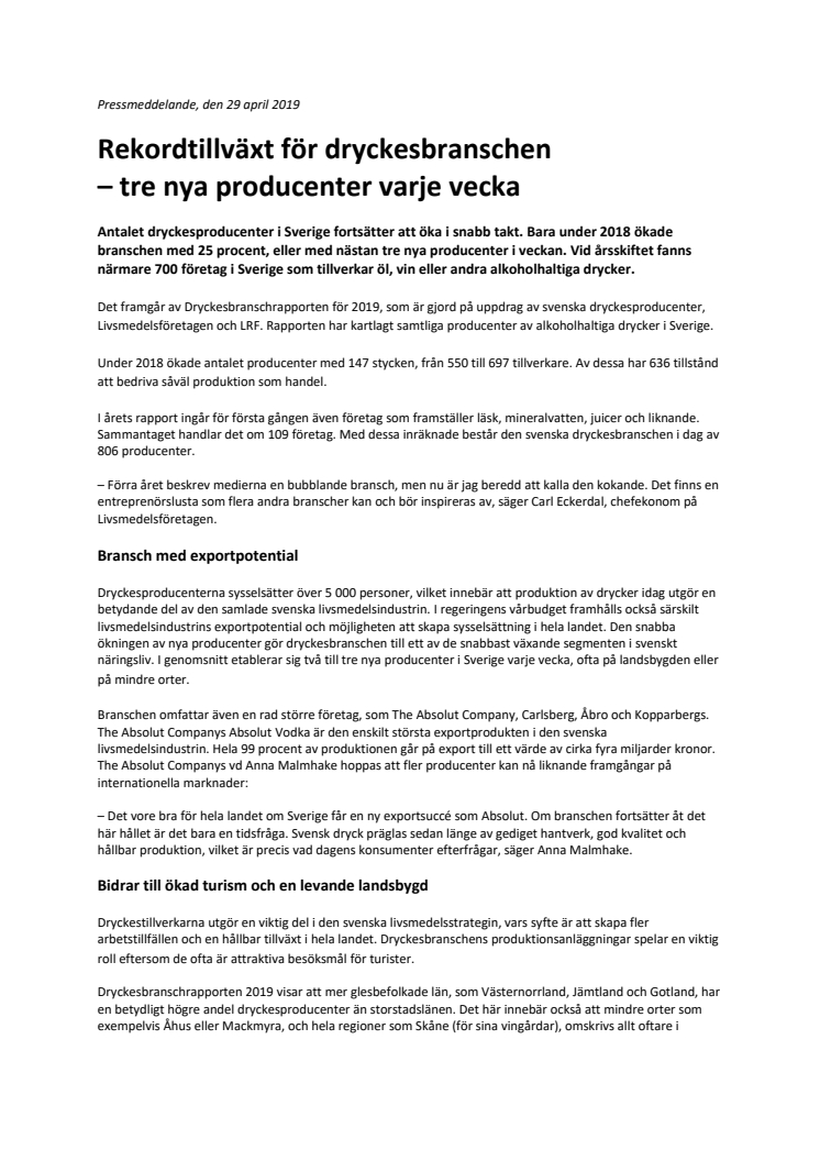 Rekordtillväxt för dryckesbranschen – tre nya producenter varje vecka