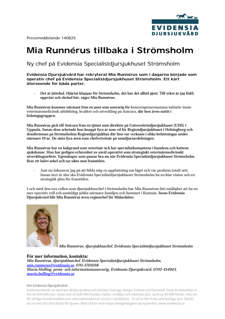 Mia Runnérus tillbaka i Strömsholm