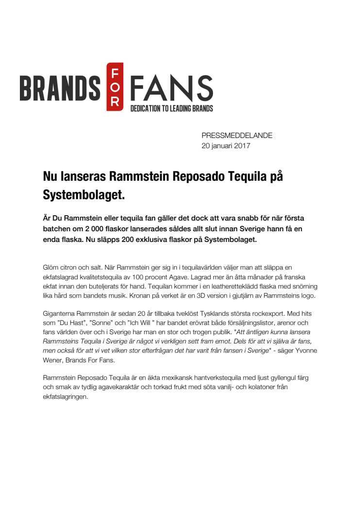 Idag släpps 200 exklusiva Rammstein Reposado Tequila flaskor på Systembolaget