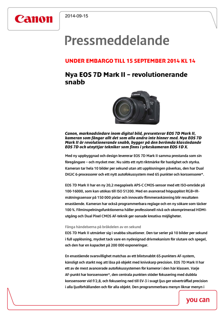 Nya EOS 7D Mark II – revolutionerande snabb