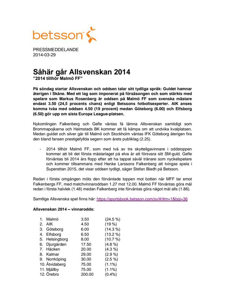Såhär går Allsvenskan 2014 - ”2014 tillhör Malmö FF”