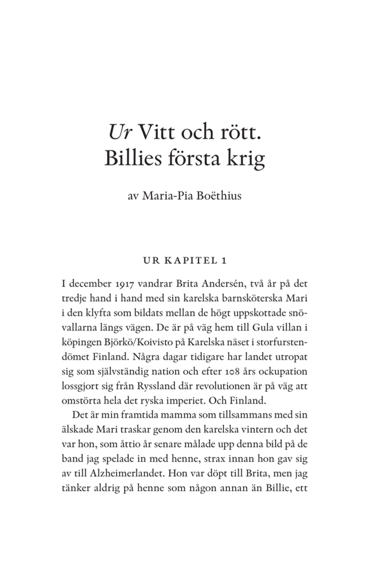 Utdrag ur Maria-Pia Boëthius Vitt och Rött - Billes första krig