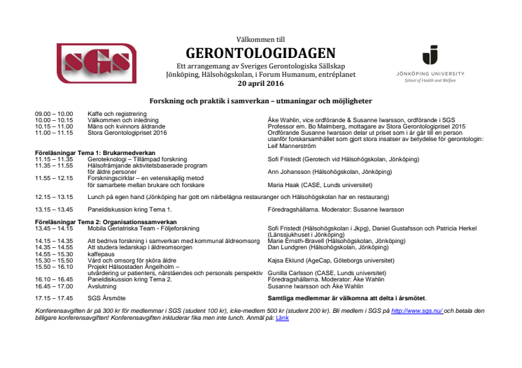 Program Gerontologidagen 2016