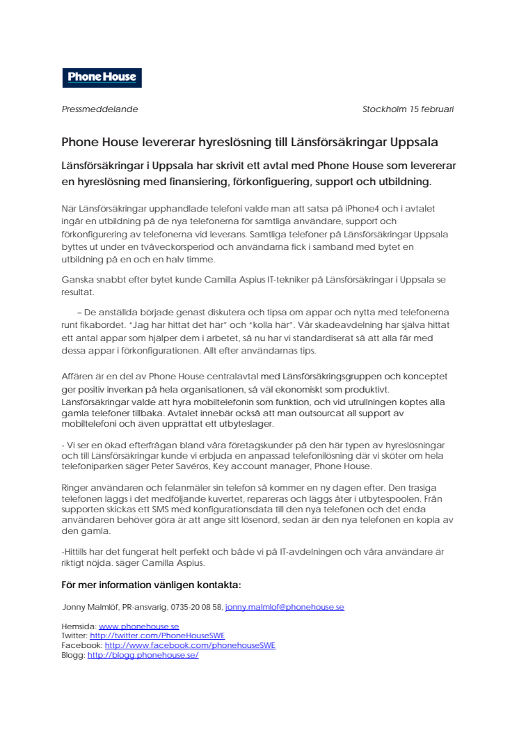Phone House levererar hyreslösning till Länsförsäkringar Uppsala 