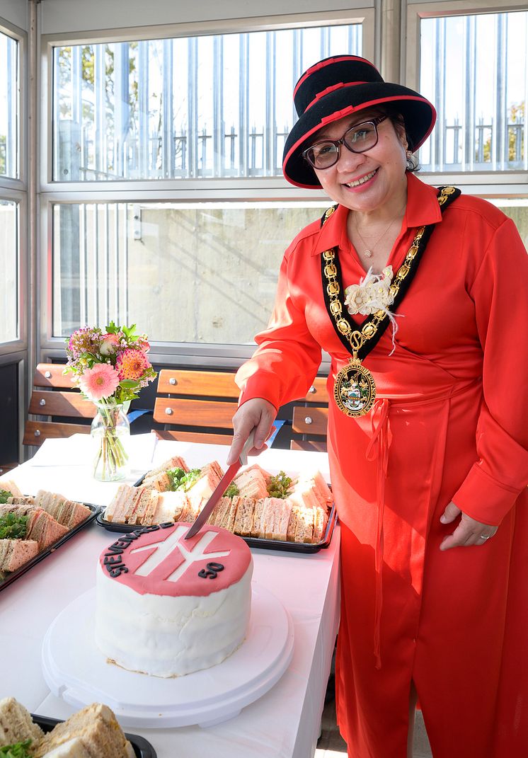 Mayor cuts Stevenage station's birthday cake