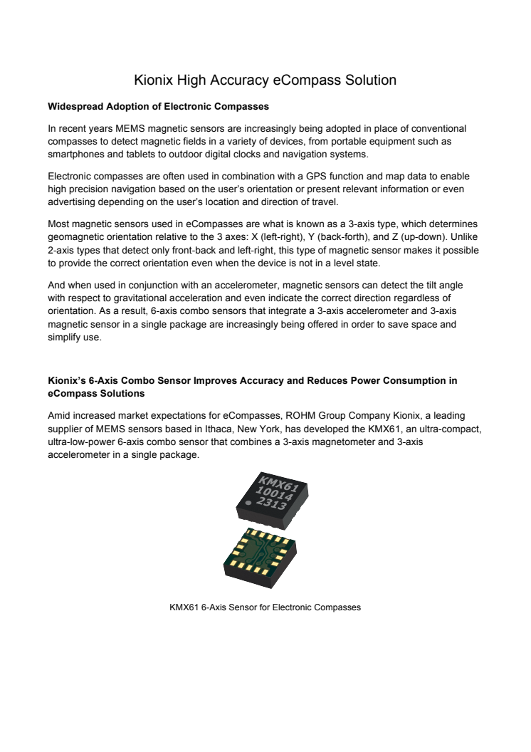 Kionix High Accuracy eCompass Solution