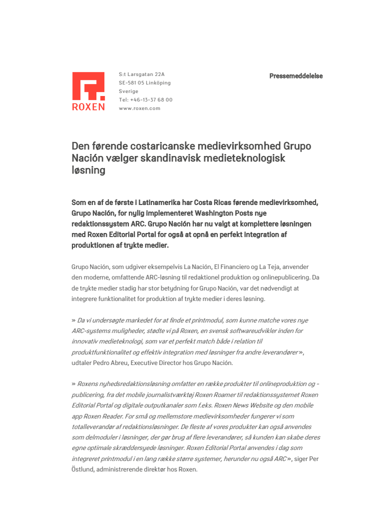 Den førende costaricanske medievirksomhed Grupo Nación vælger skandinavisk medieteknologisk løsning